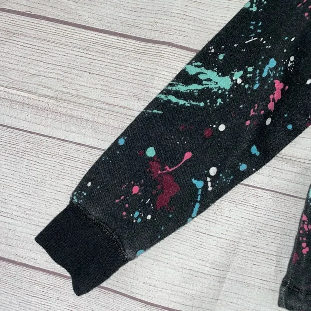 Justice active paint splatter hoodie w/bottom hem drawstring youth girls sz 6